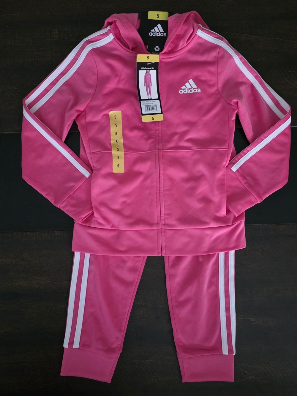 adidas Hot Pink Girls' Hooded Tracksuit with White Stripes